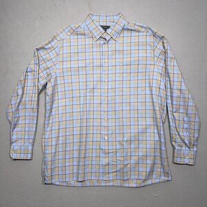 Ermenegildo Zegna Shirt Men XL Button Up Check Blue Tan Made In Italy Casual